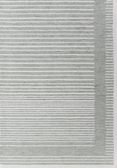 Textured rug with a striped pattern on a plain background