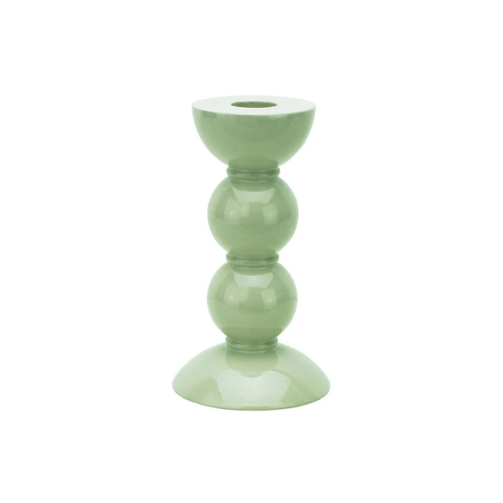 sage green bobbin candlestick