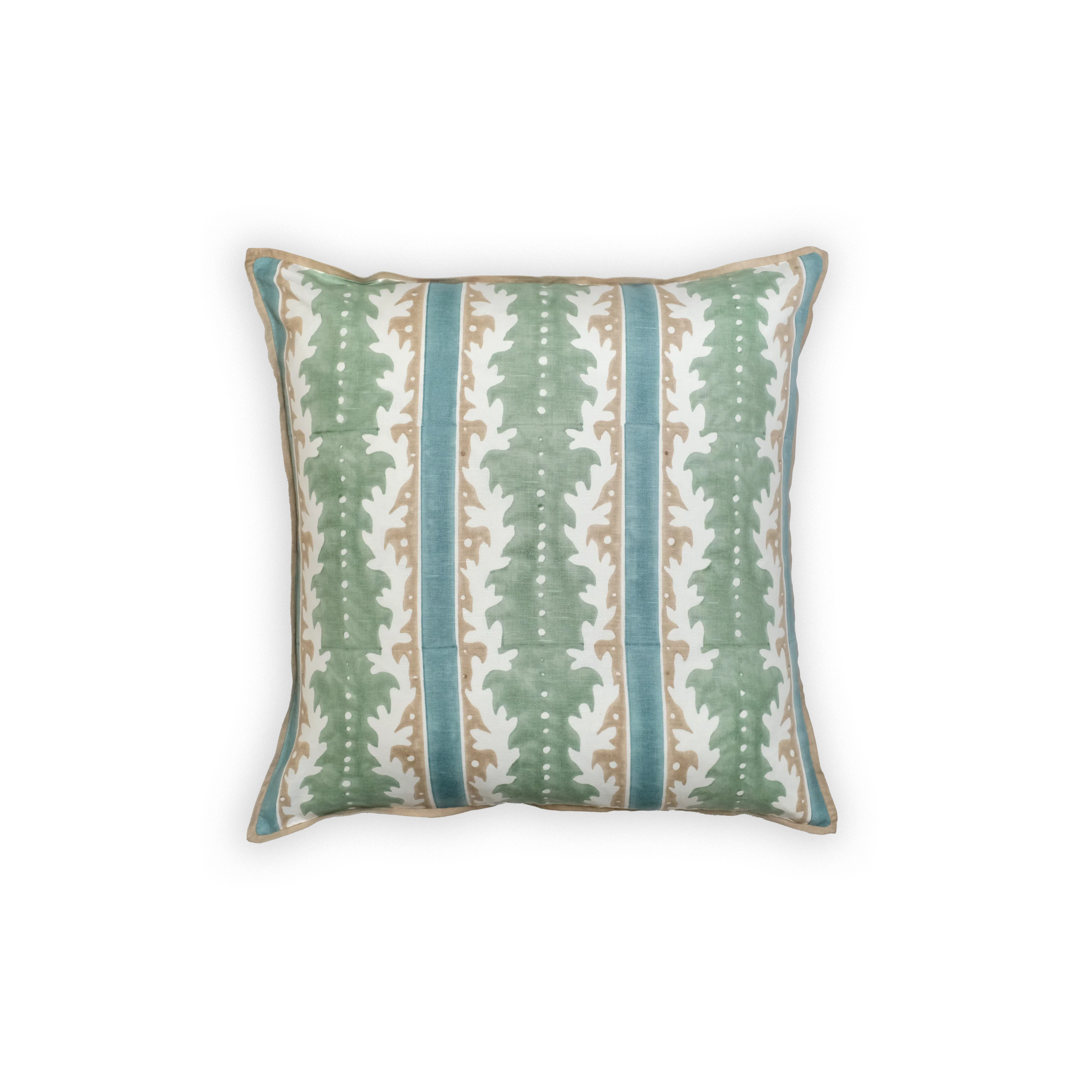 green blue botanical stripe pillow