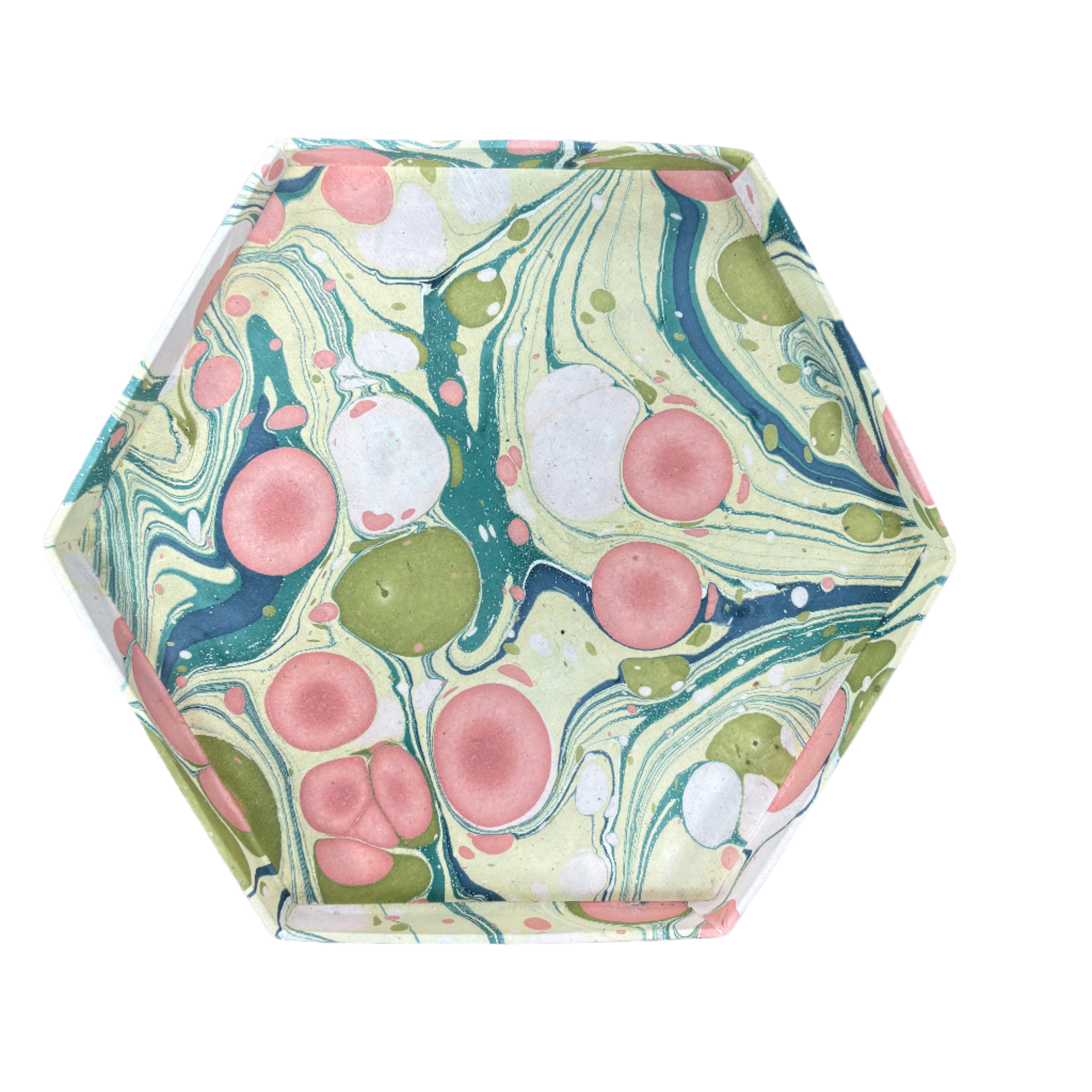 pink and green hexagon paper tray