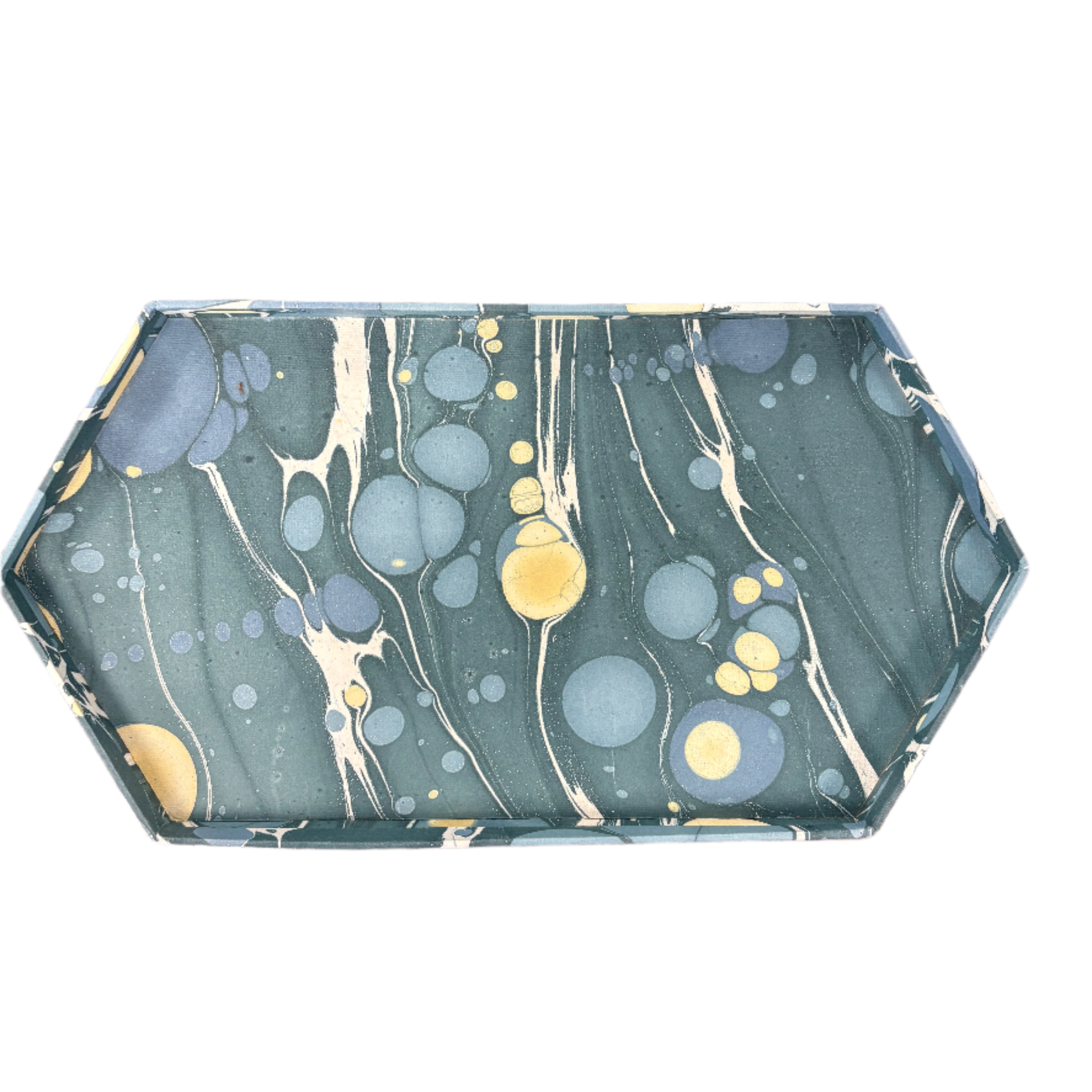 blue hexagonal paper tray