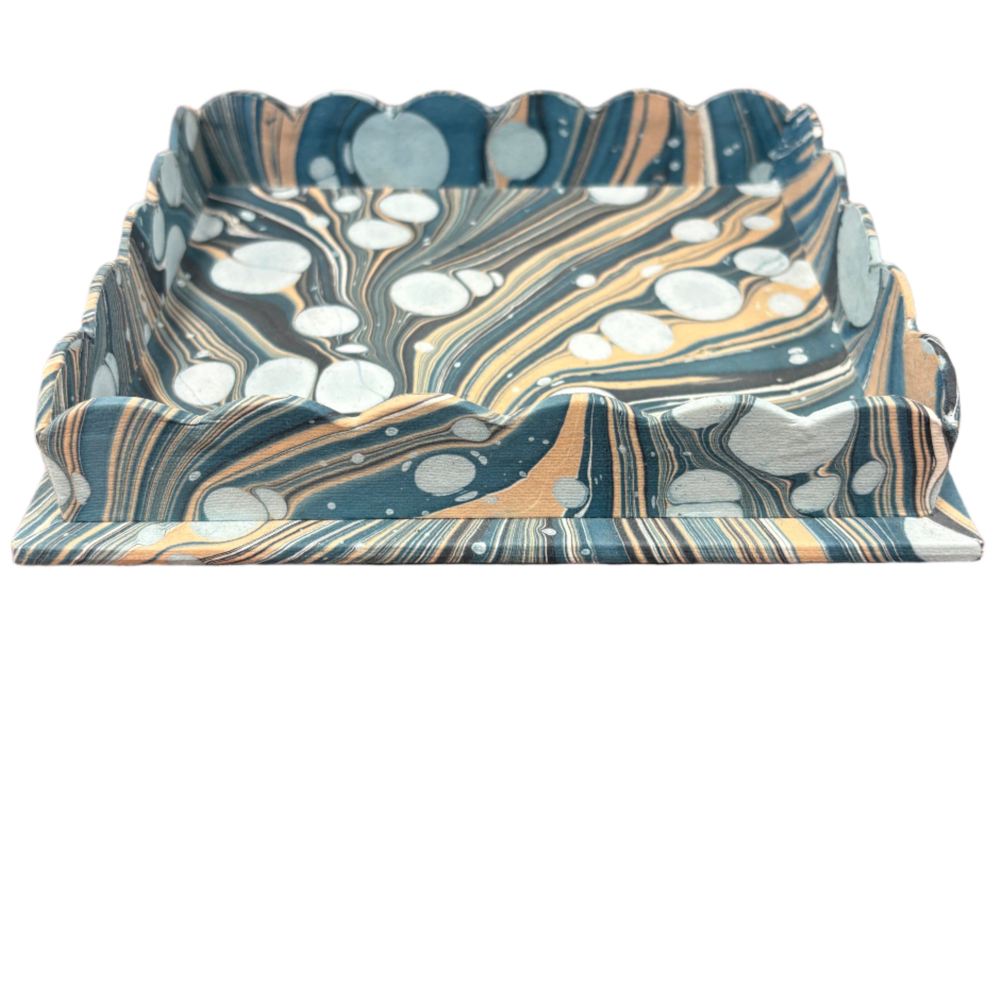 scallop edge paper tray in blue
