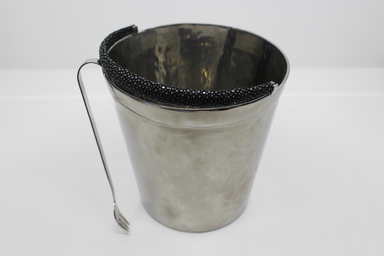 Metal bucket with black rim on a white background