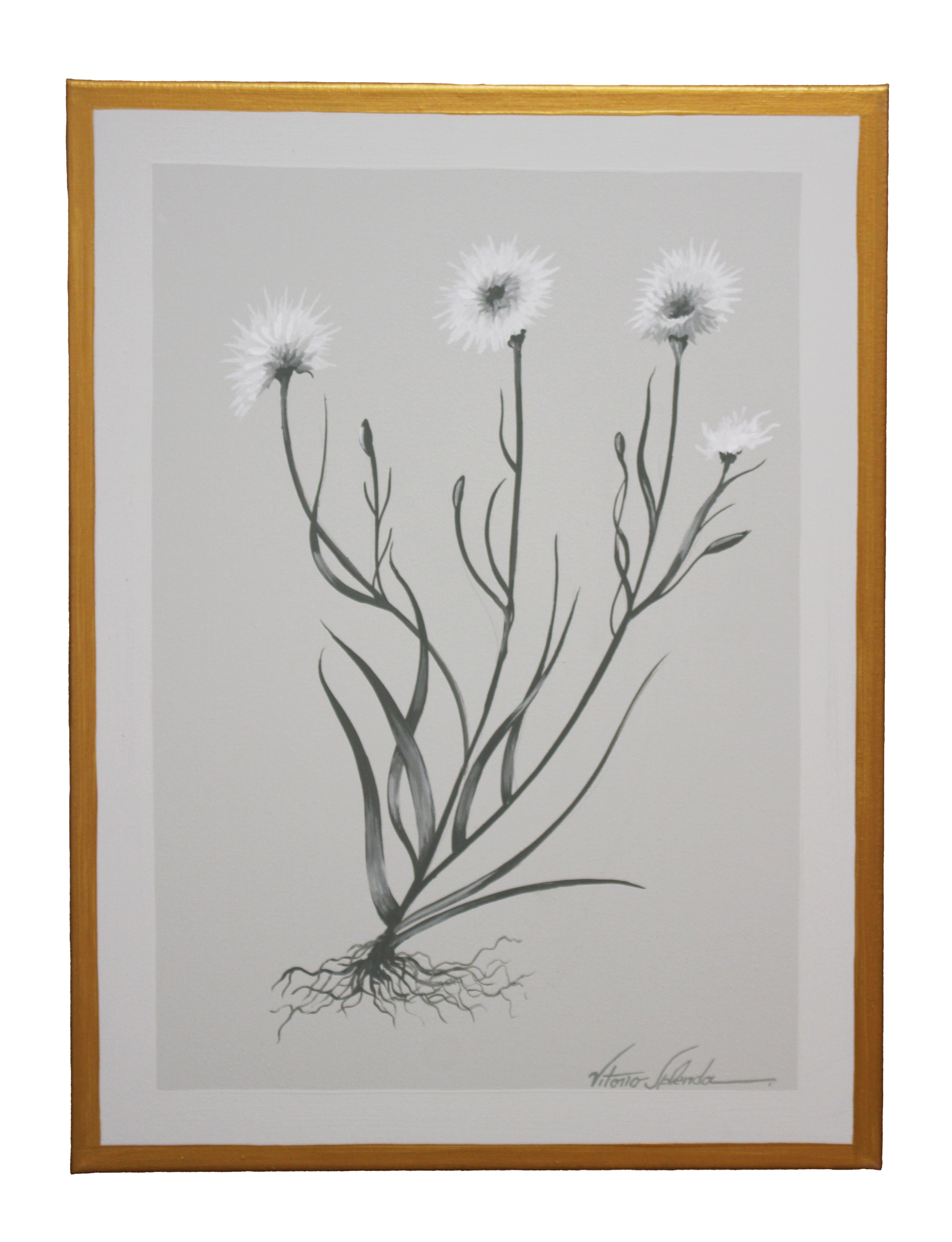 3 large stalks botanical hand painted