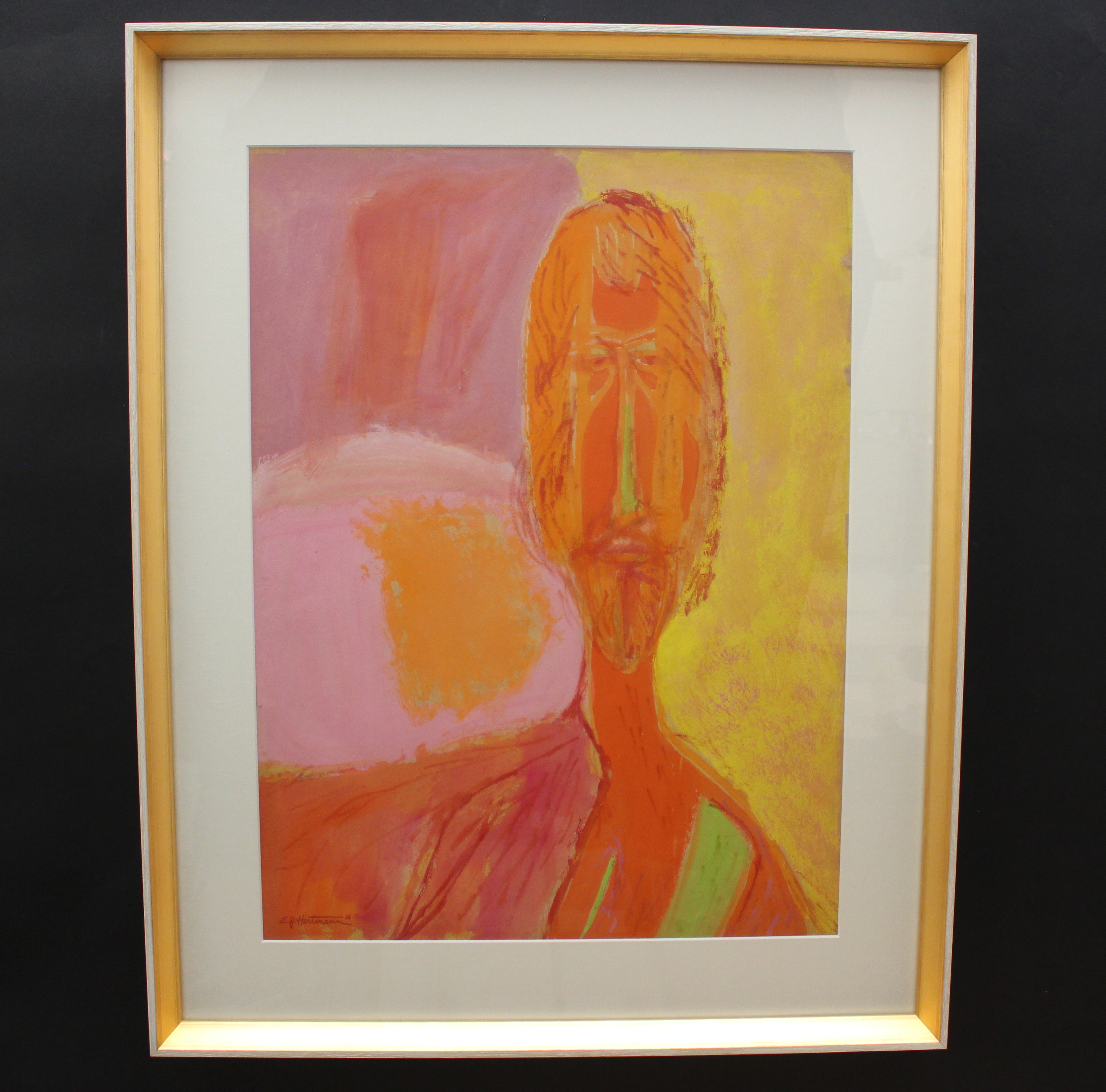 Original Painted Portrait in Orange, Yellow and Pink