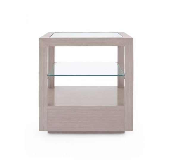 back view of taupe grey side table