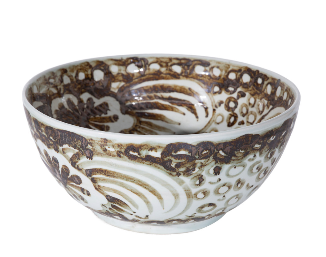 ceramic bowl with bold painting strokes in brown inside and out