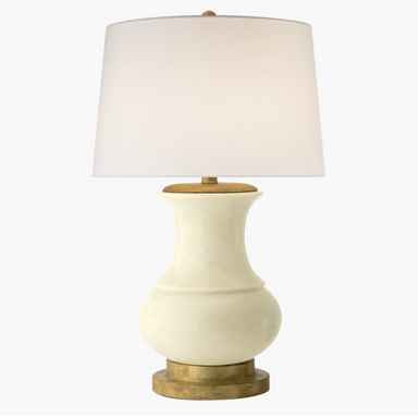 gourd shape table lamp in a tea stain crackle finsih and gold leaf round base