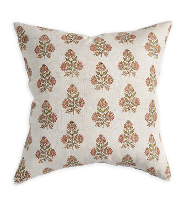 block printed textile on square pillow
