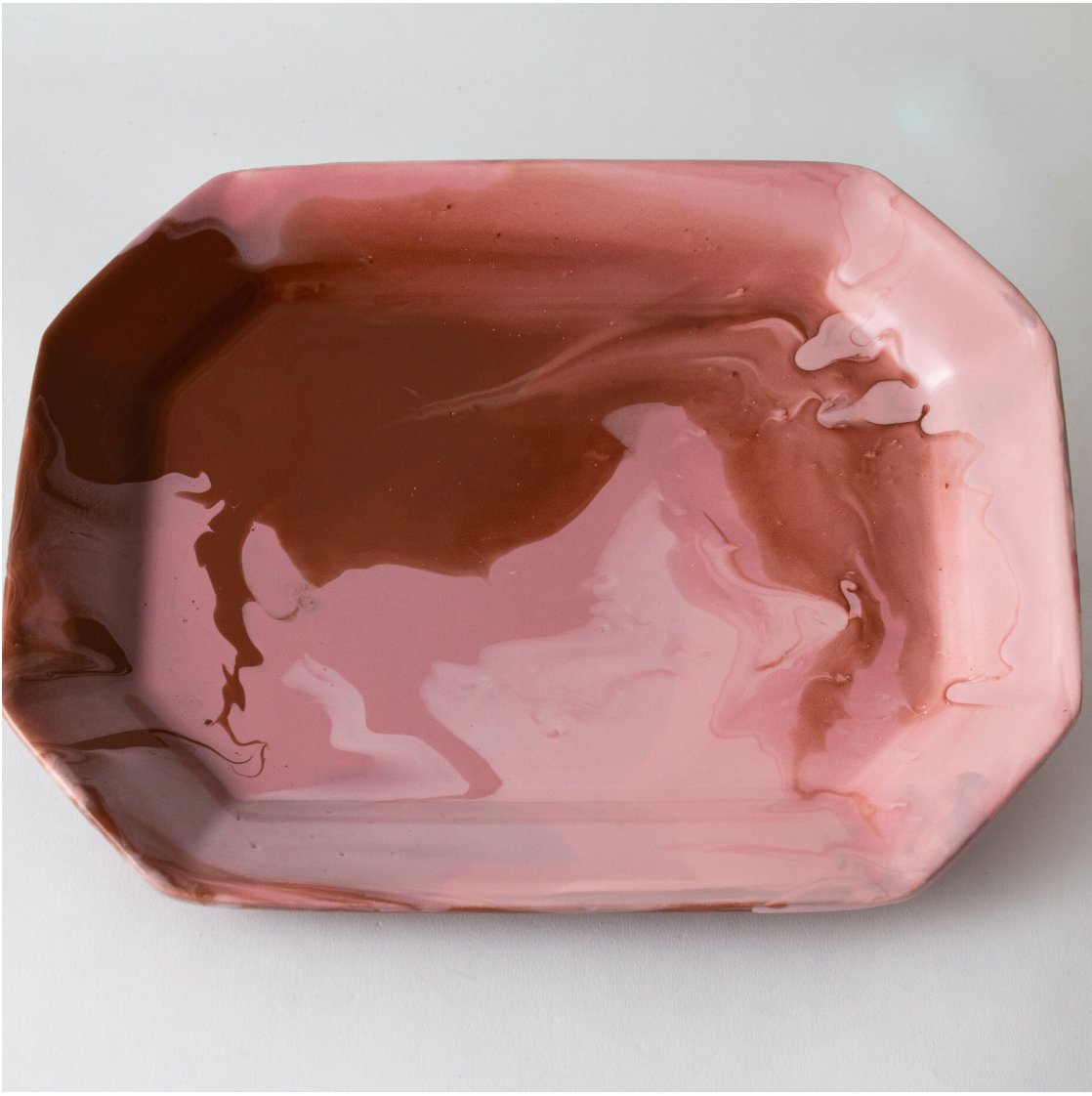marbled glazed tray in red and pink