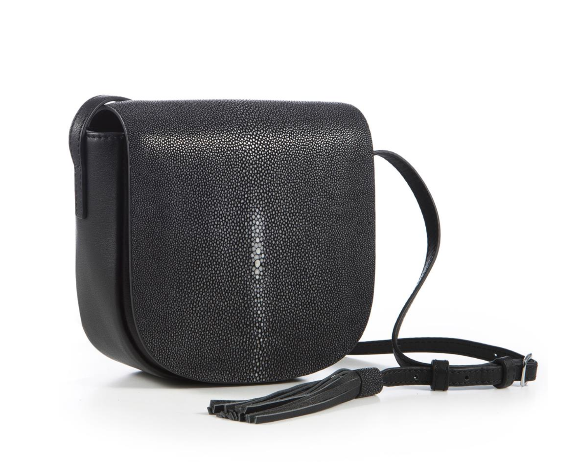 black shagreen and leather crossbody bag