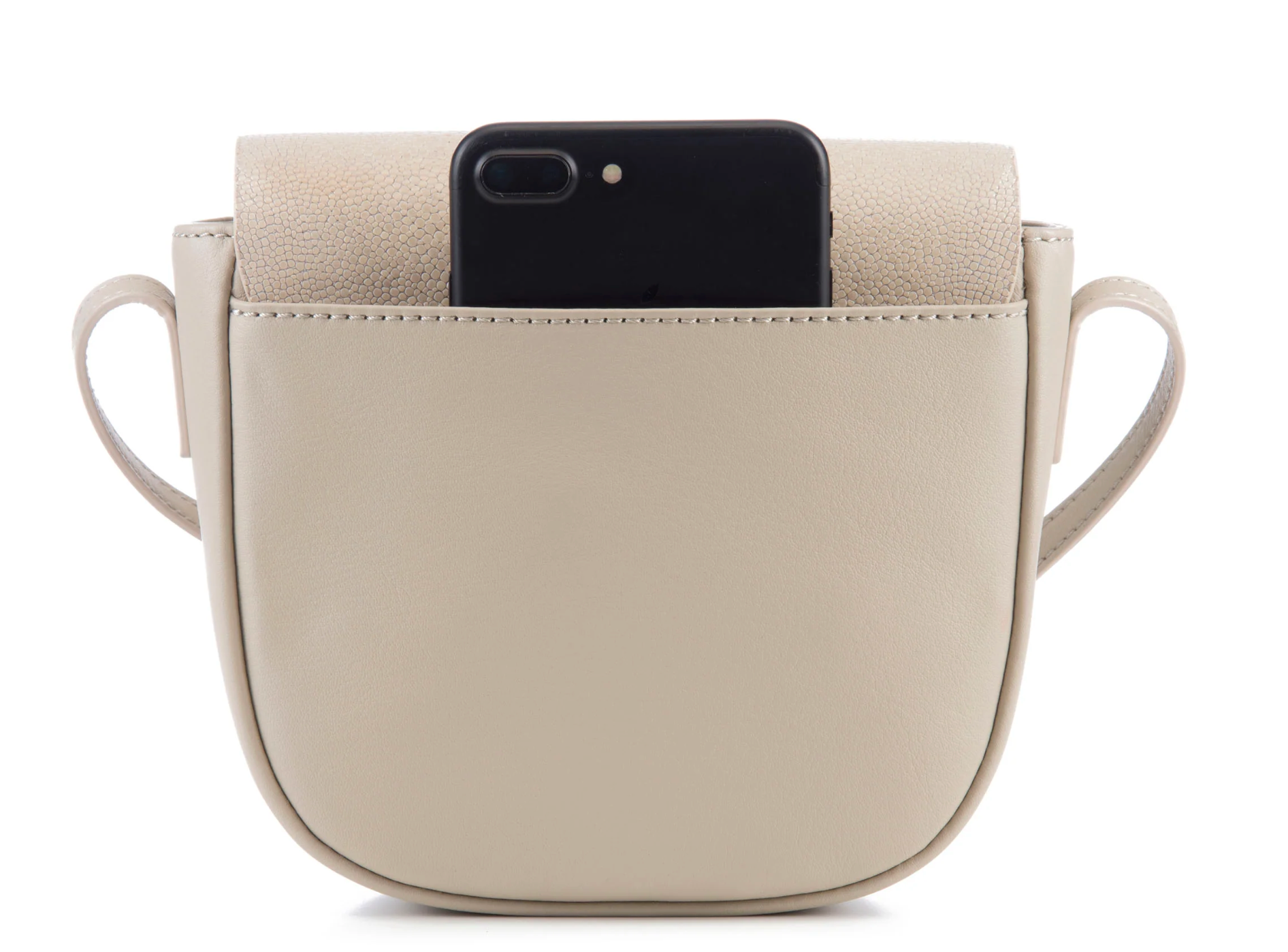 back view of ecru leather crossbody bag