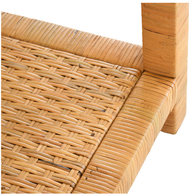 detail of rattan on shelf of a side table