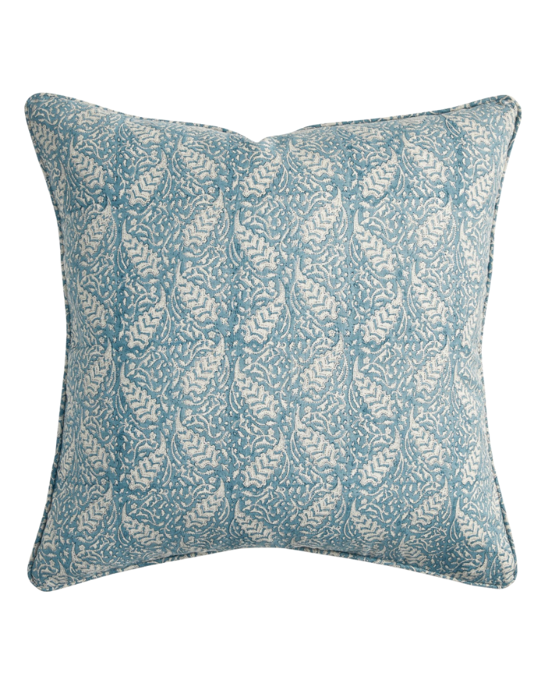 square pillow with blue block print design
