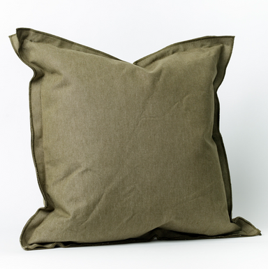 olive green square pillow with 1" flange