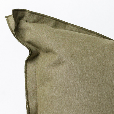 edge detail of olive green flanged pillow