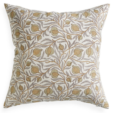 block print square pillow in pale greens