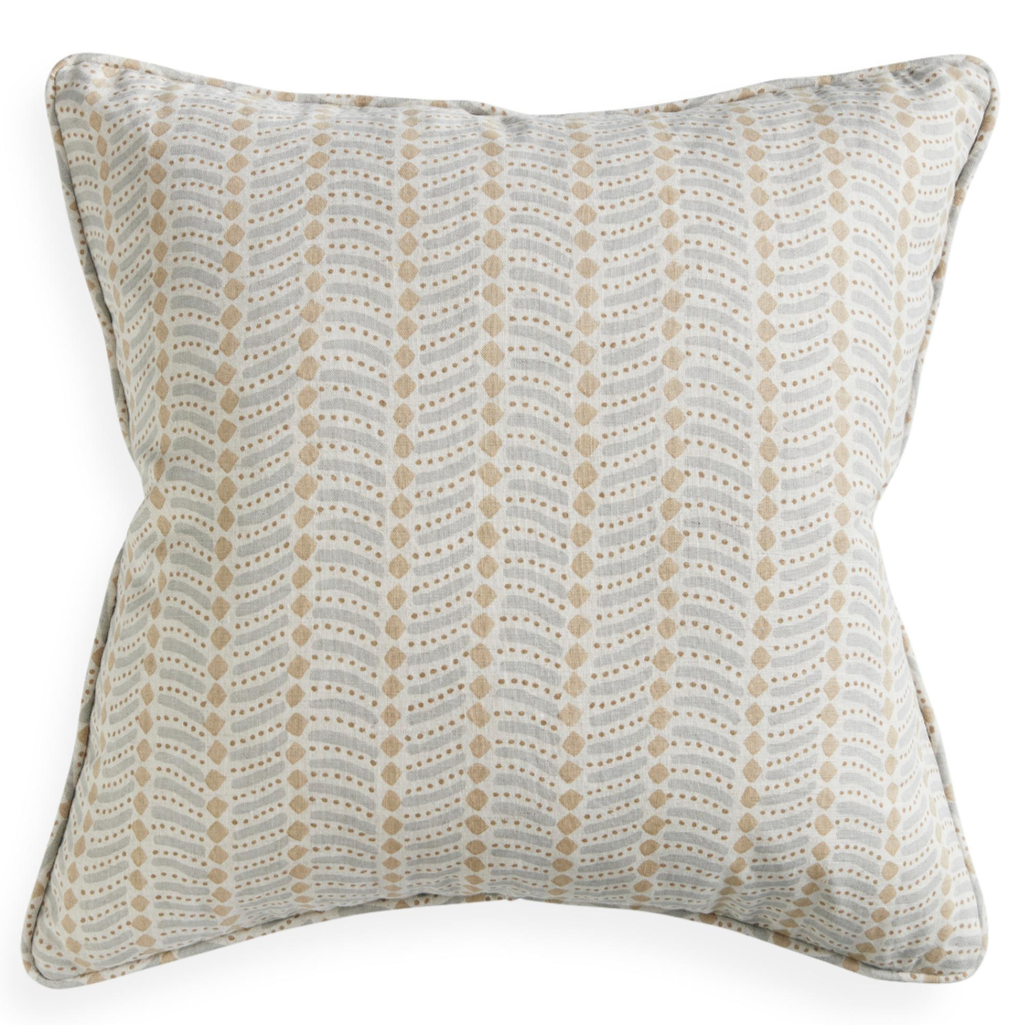 celadon and tan block print pillow