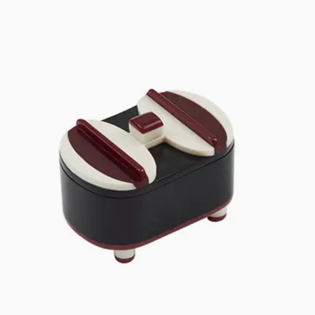 lidded acrylic box in black, red and white