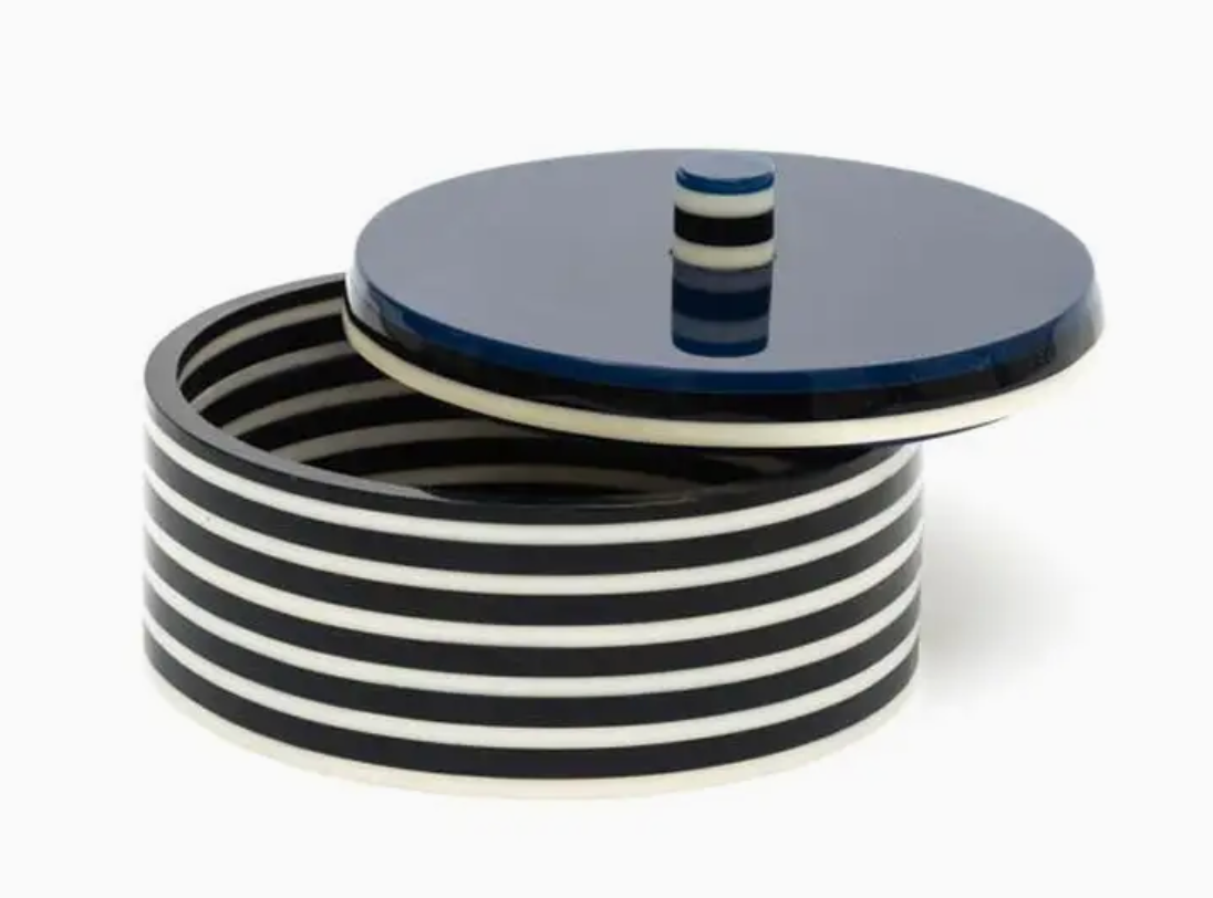 round acrylic striped and lidded box