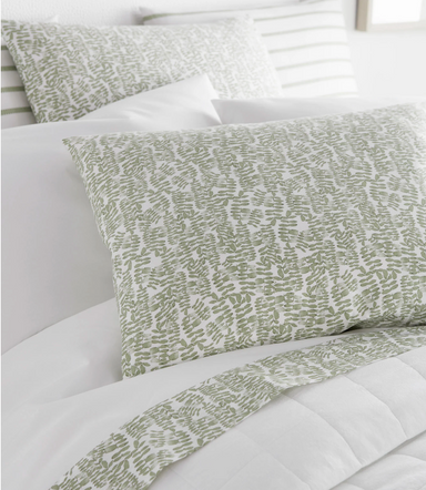 green and white bedding
