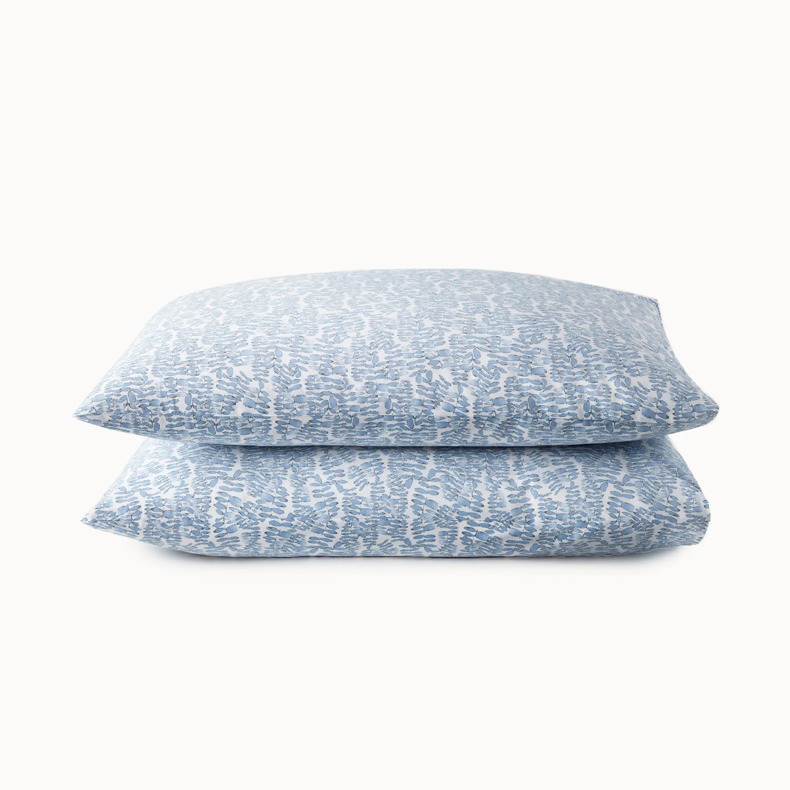 percale sleeping shams in blue and white