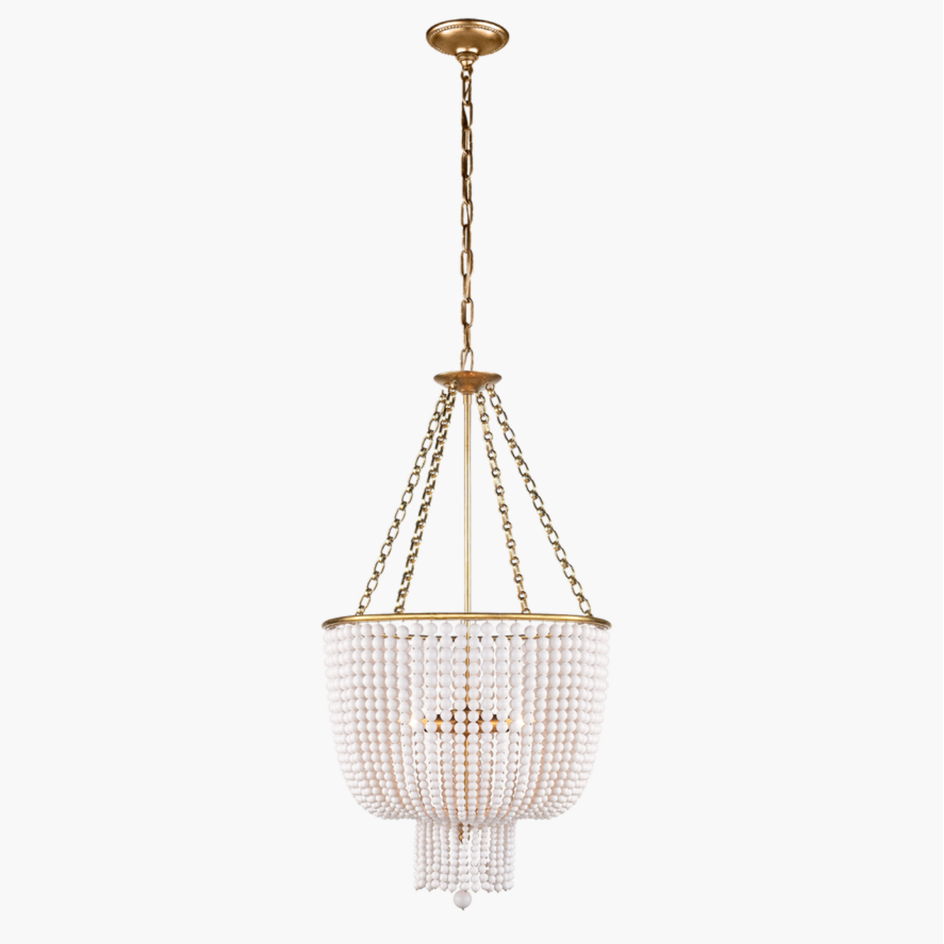 white and brass beaded pendant chandelier