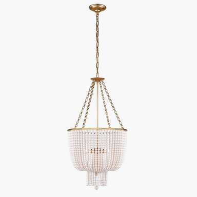 white and brass beaded pendant chandelier