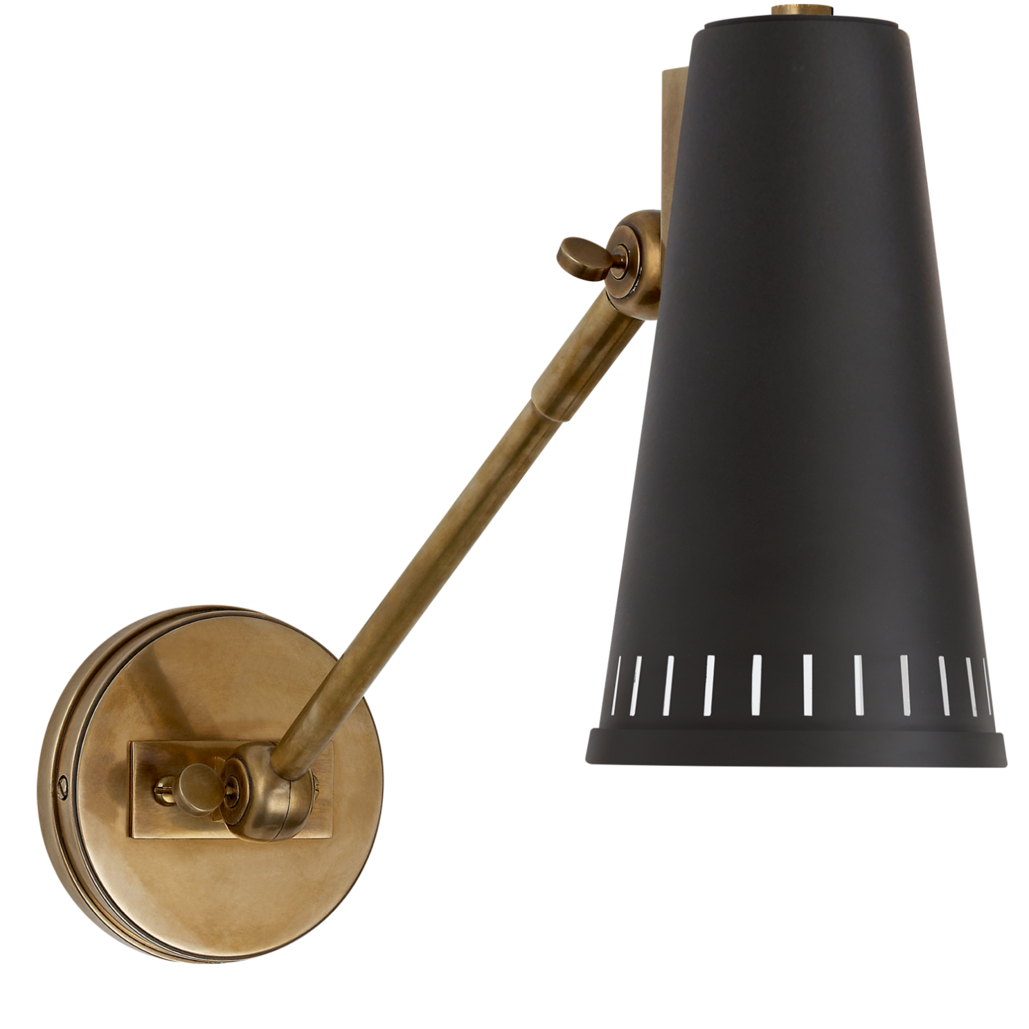 brass and matte black one arm wall sconce