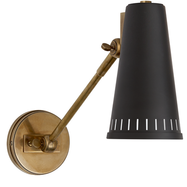 brass and matte black one arm wall sconce