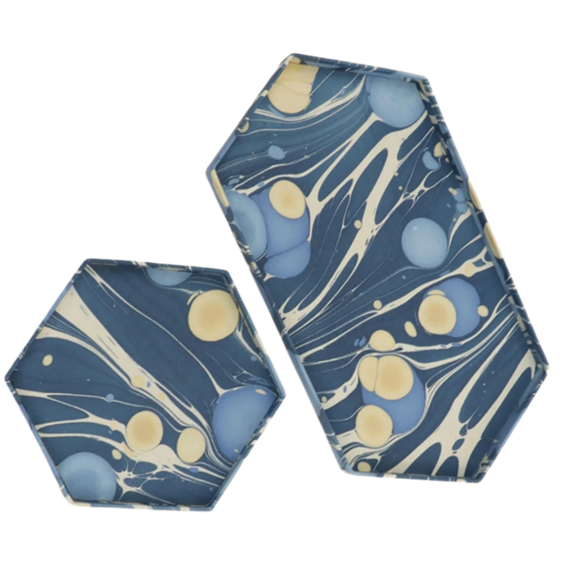 blue marbleized paper trays