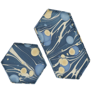 blue marbleized paper trays