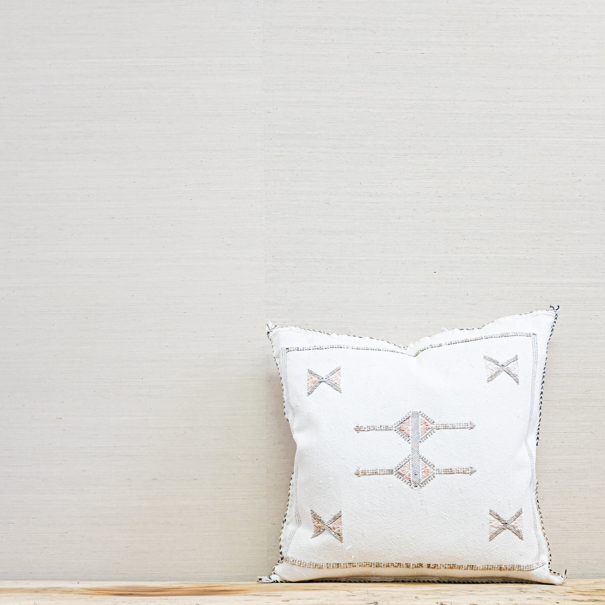 natural nubby embroidered moroccan pillow