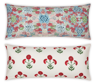Two decorative pillows with floral patterns on a transparent background