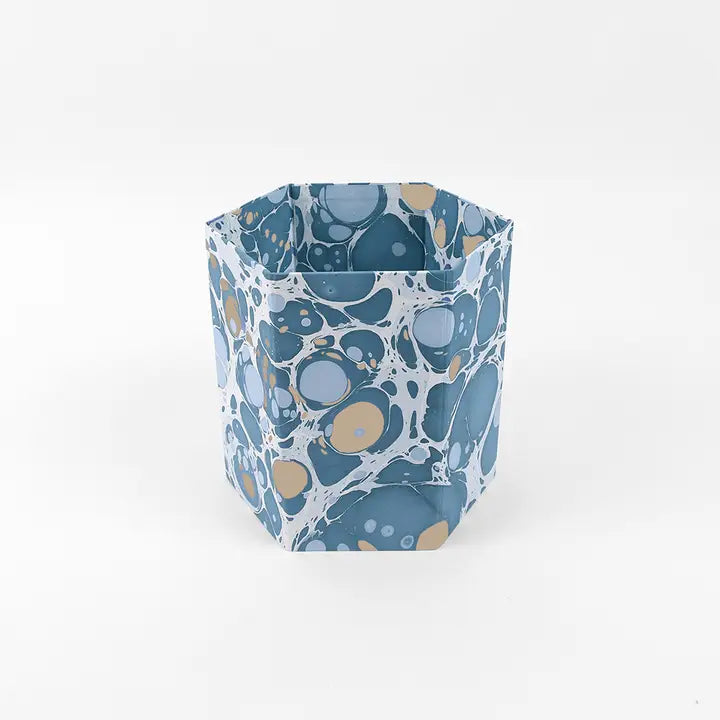 blue marbleized paper bin