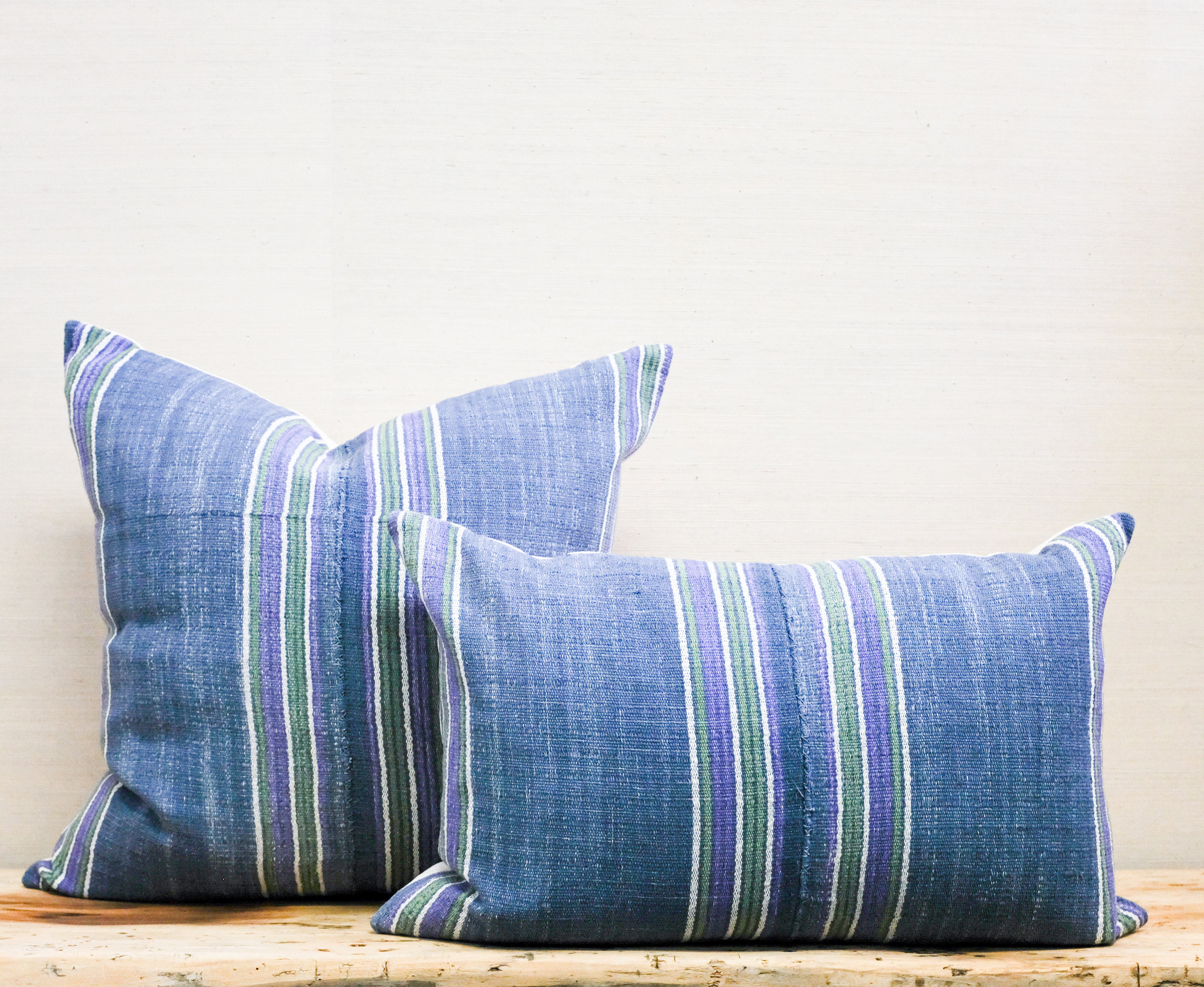 square and oblong pillow in striped textile