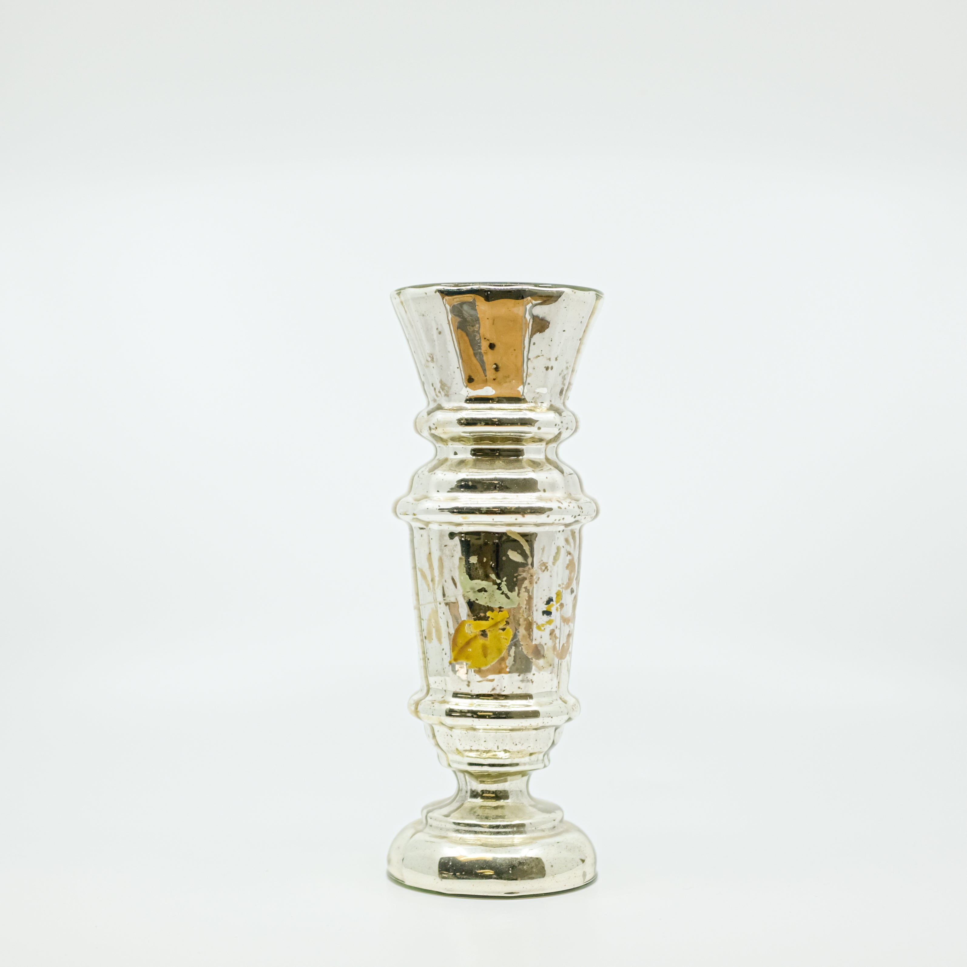 mercury glass vase painted with faded flowers