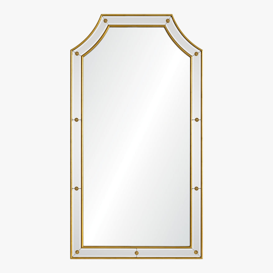 Rectangular mirror with gold frame on a white background