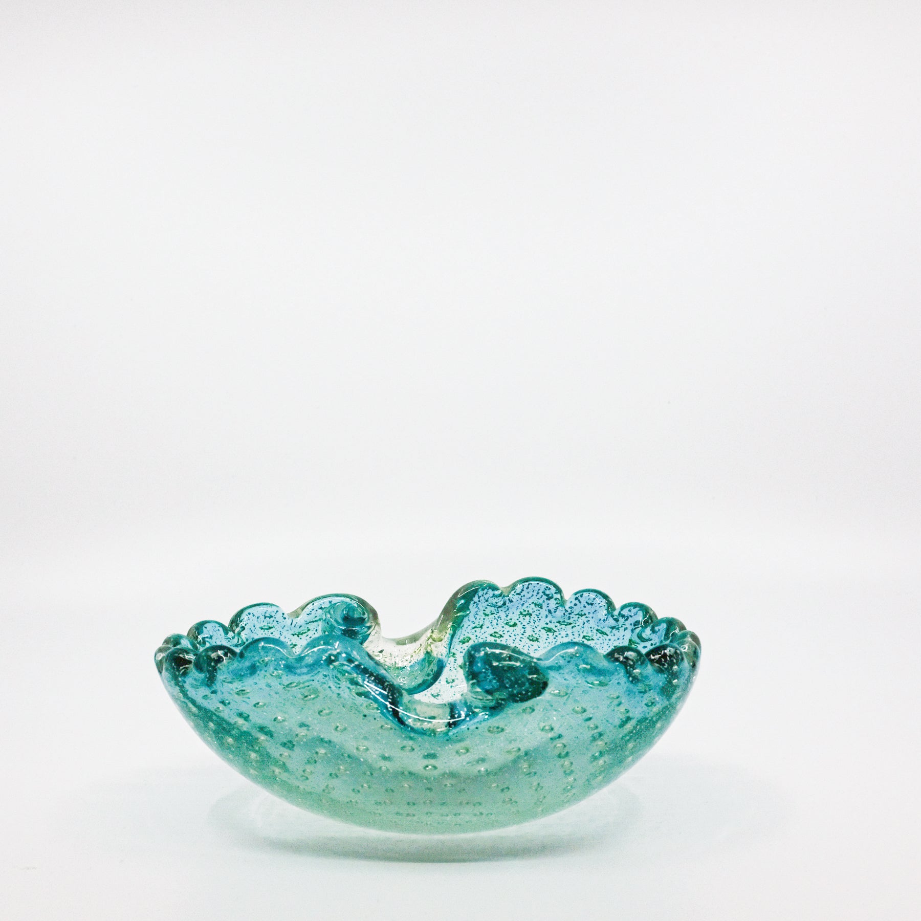 Teal Murano Glass Bowl with Scalloped Rim