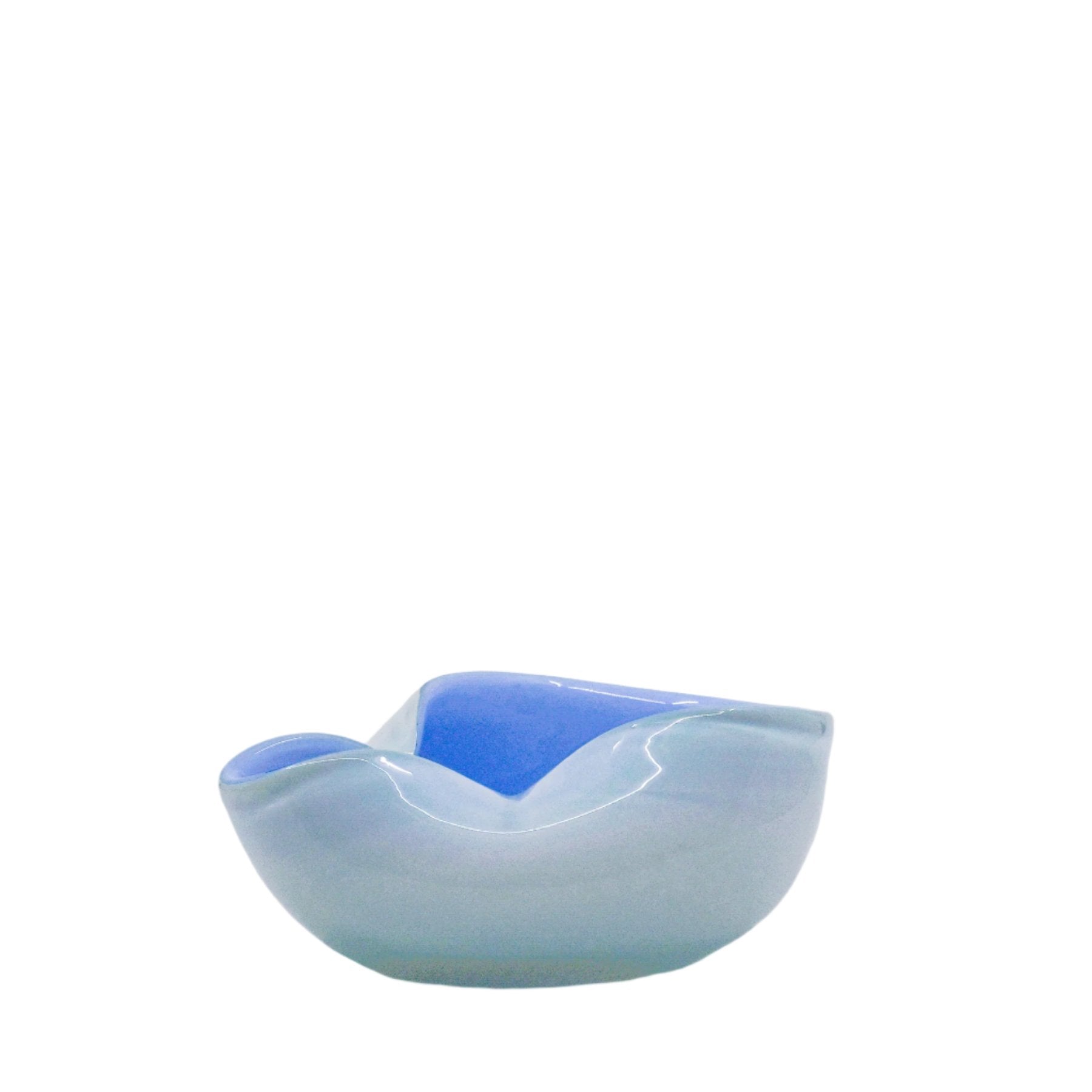 white and blue murano glass bowl