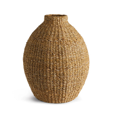 Woven brown vase on a white background