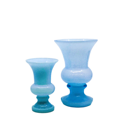 two blue glass vases