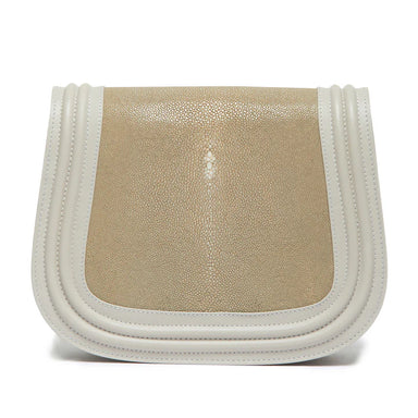 Beige and white saddle pad on a white background