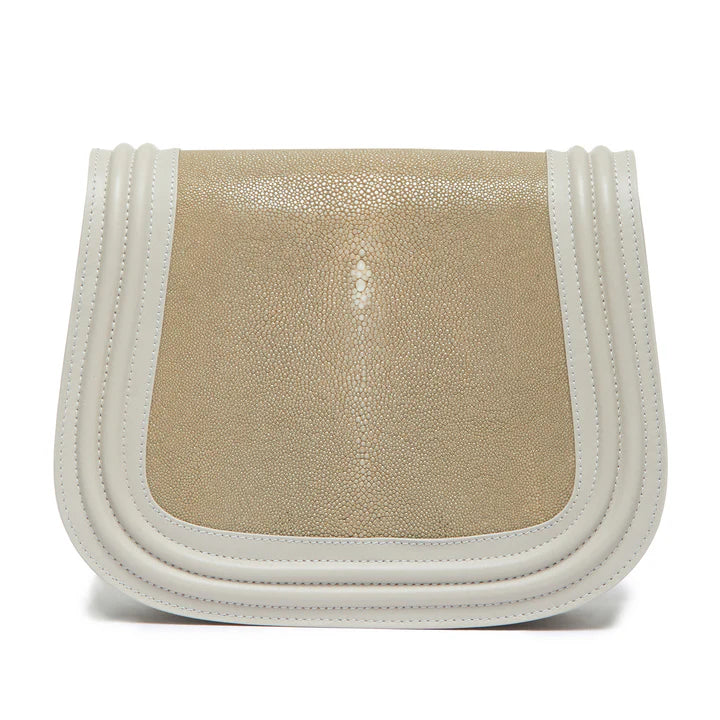 Beige and white saddle pad on a white background