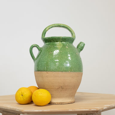 vintage green glazed pitcher