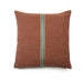 linen and wool pillow cover in burnet sienna with green trim stripe down center