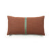 oblong linen and wool pillow cover in burnet sienna with green trim stripe down center