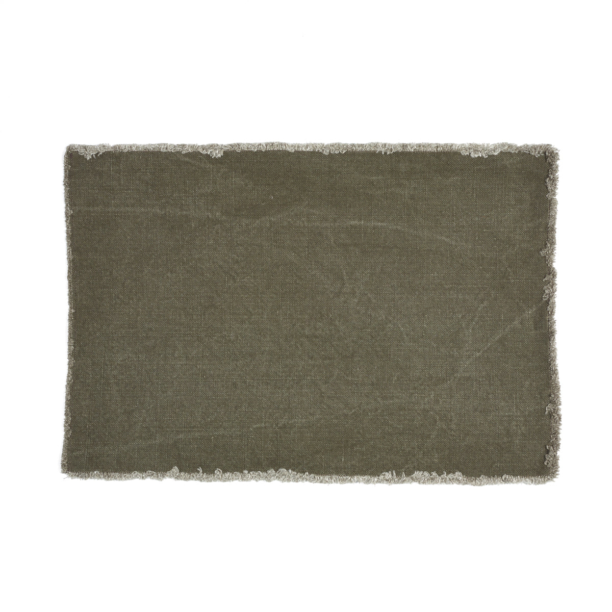 gray-brown linen placemat with frayed edge from Libeco