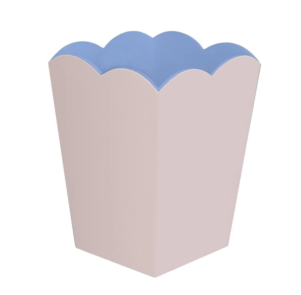 pink and blue scallop edge trash bin