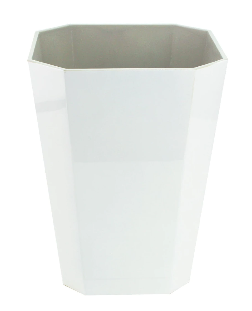 cream and gray octagonal trash bin